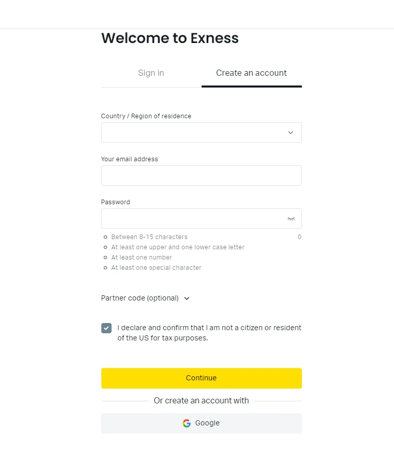 Creating Exness Account