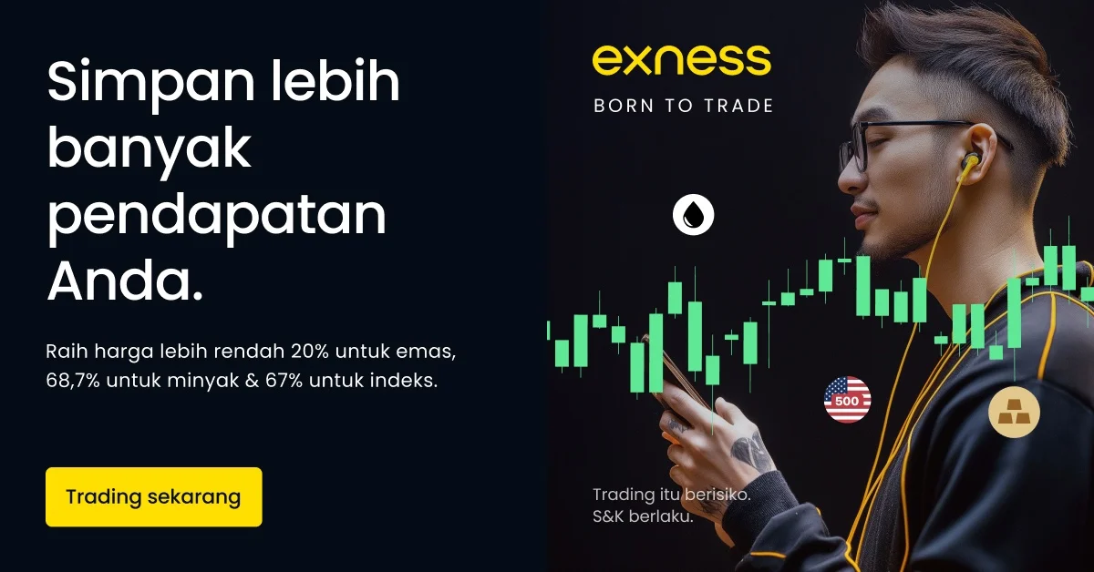 Grafik perdagangan Exness dengan trader menggunakan ponsel.